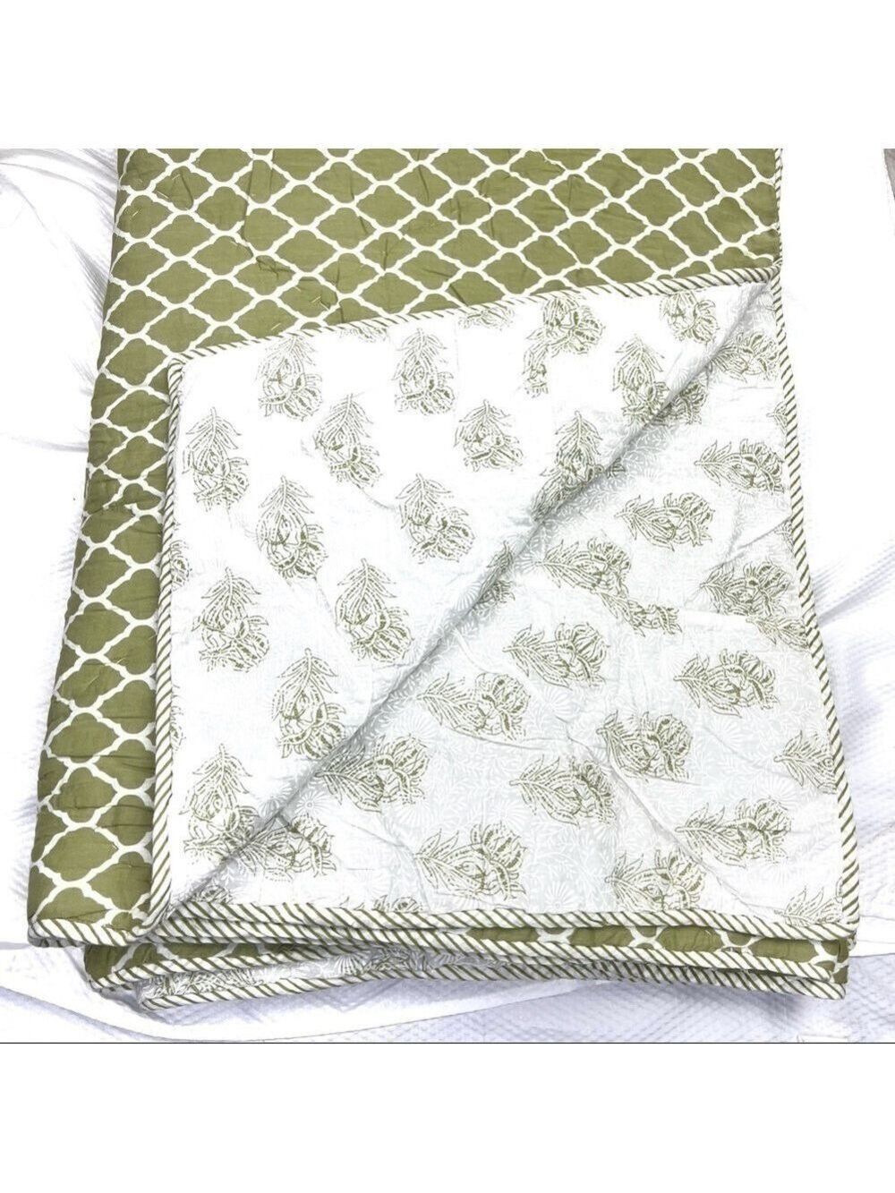 NEW-INDIAN Cotton Handmade Jaipuri Block Print Reversible Quilt,Comforter,Rezai